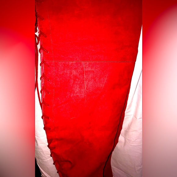 Adley suede thigh high lace up boots wine red size 8 - Picture 9 of 9